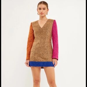 Endless Rose Tweed Color Block Mini Dress NWT SzM